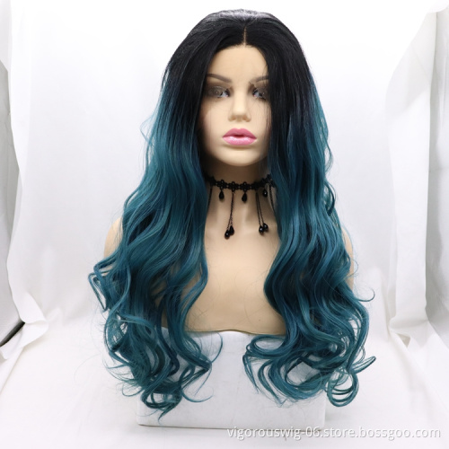 Vigorous Wholesale Water Body Wave long Lace Frontal Wigs ombre Hair Lace Synthetic Hair Wigs